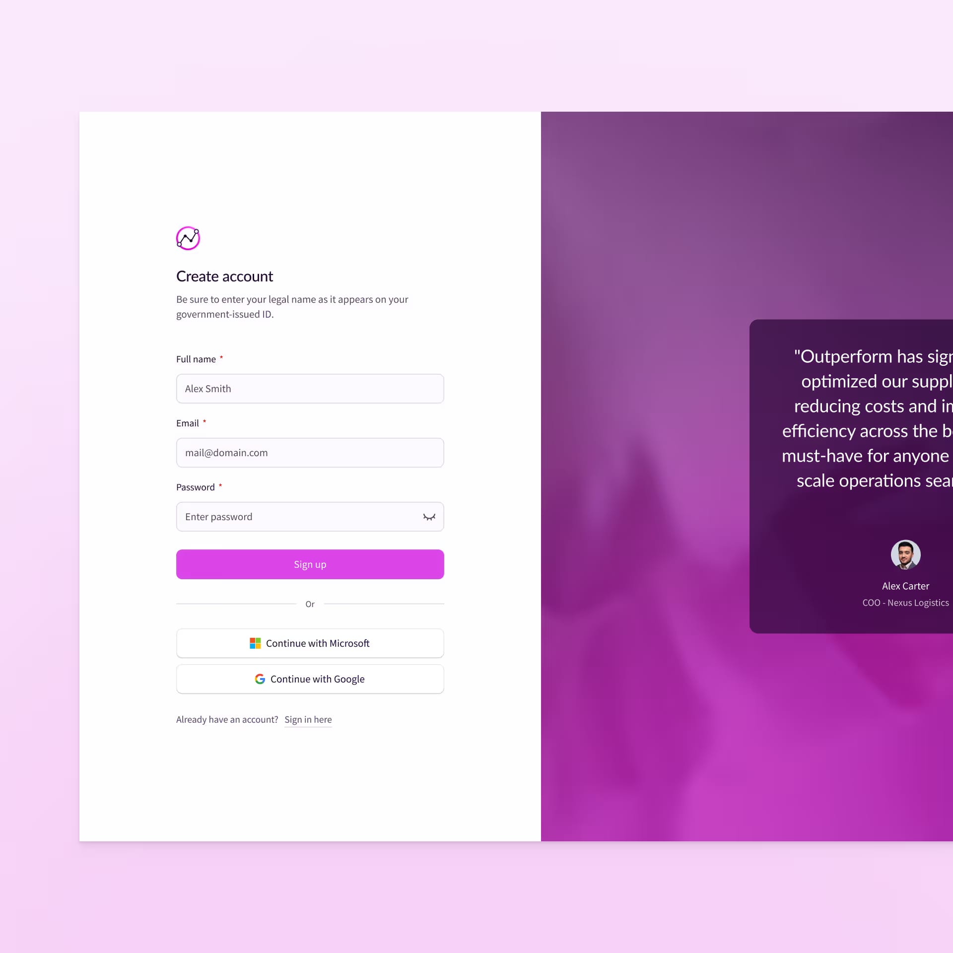 Start-up Outperforms UX/UI designs for thier sign up process