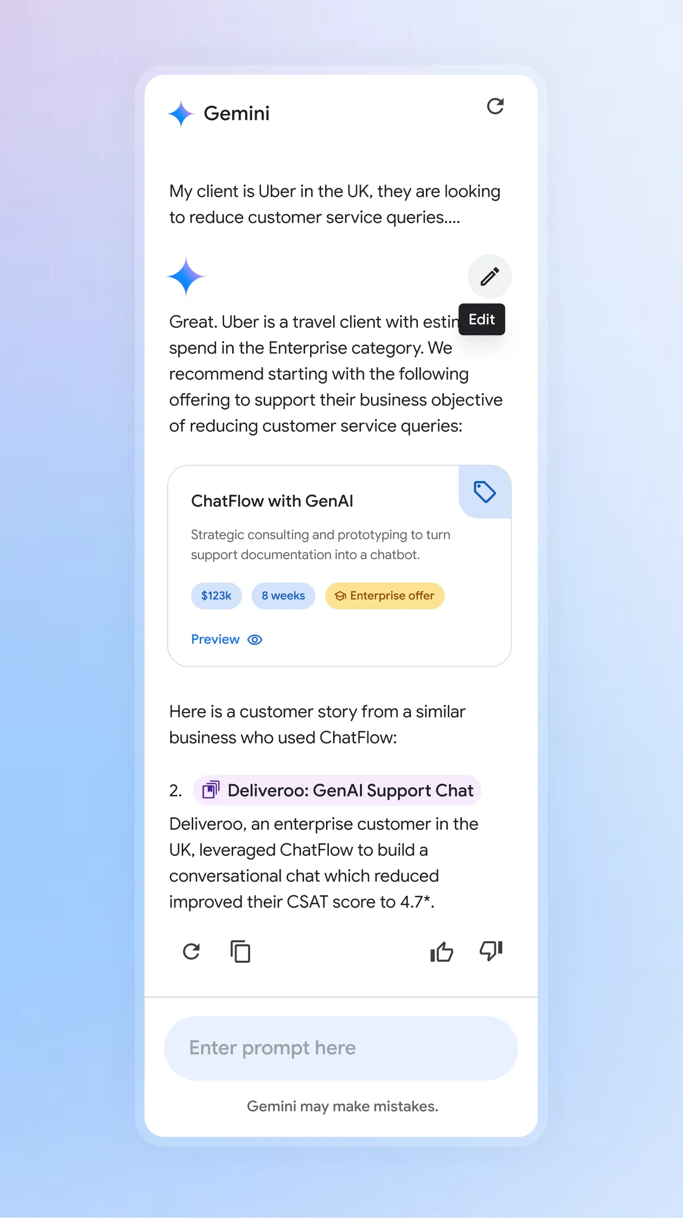 Gemini Sales Sidekick chat interface
