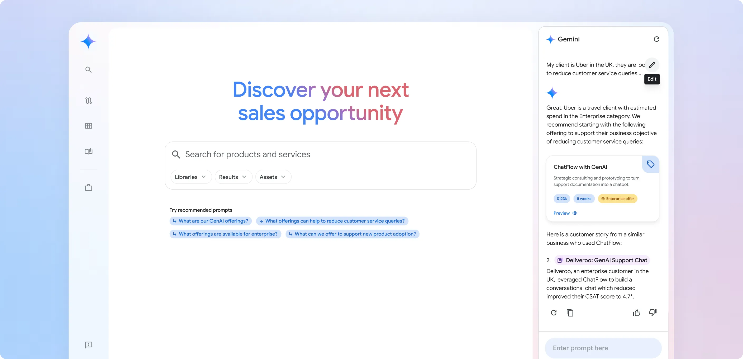 Gemini Sales Sidekick product interface
