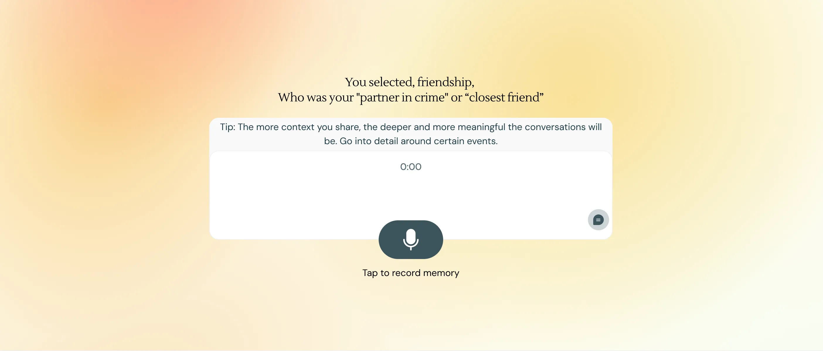 Your Avatar voice memory capture interface